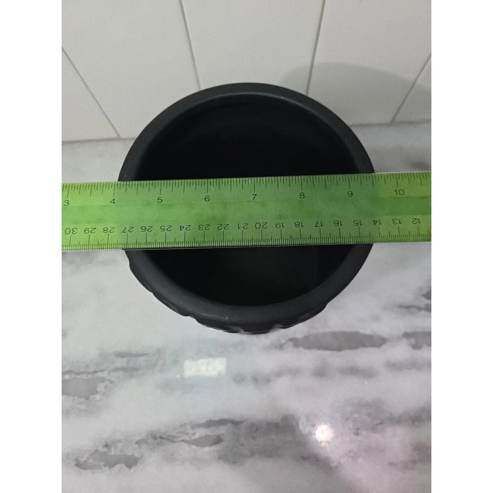 Pyrex Matte Black Utensil Holder, Vintage Kitchen Vessel, Stoneware‎ Vase, Decor